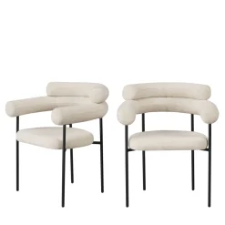 NORI Lot de 2 fauteuils de table en tissu bouclette et métal