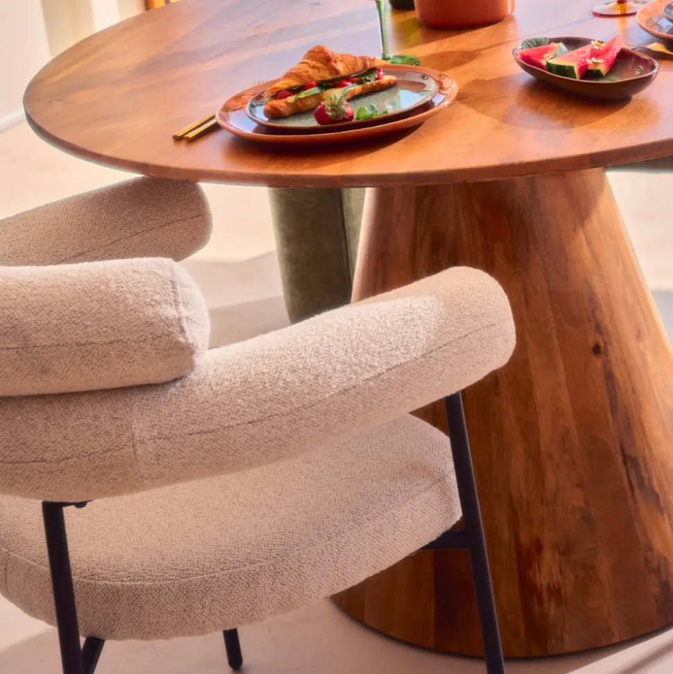 NORI Lot de 2 fauteuils de table en tissu bouclette et métal