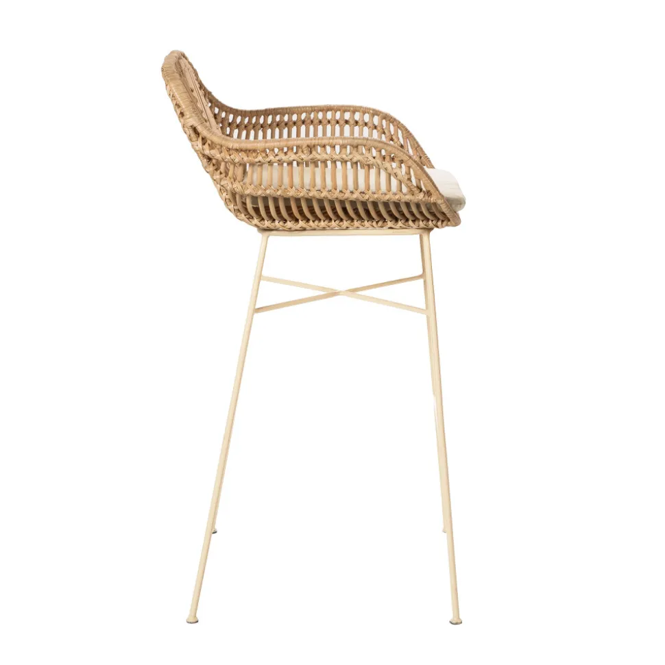 NUNUHAI Lot de 2 tabourets de bar en rotin pieds beiges H68cm