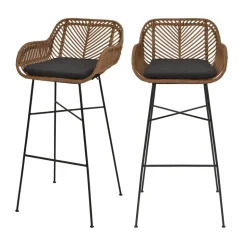 NUNUHAI Lot de 2 tabourets de bar en rotin H76cm