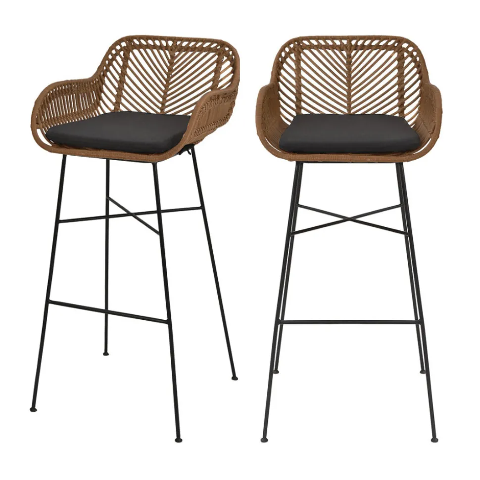 NUNUHAI Lot de 2 tabourets de bar en rotin H76cm