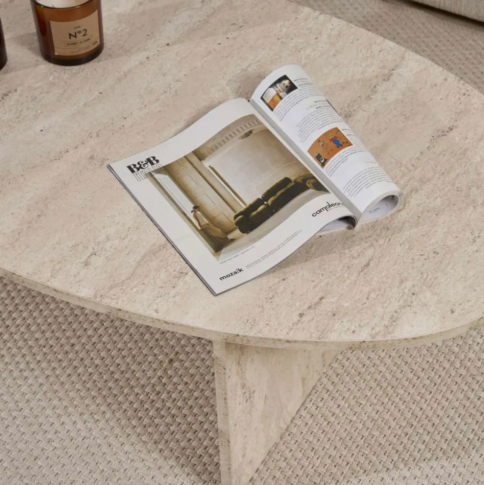 ORIS Table basse organique effet travertin 120x65cm