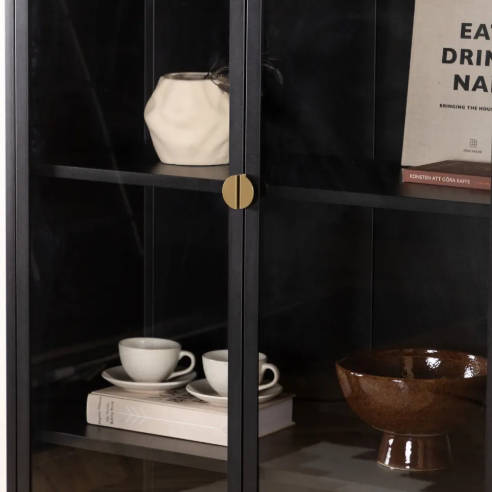 PIRING Vaisselier 2 portes en verre et métal H190cm