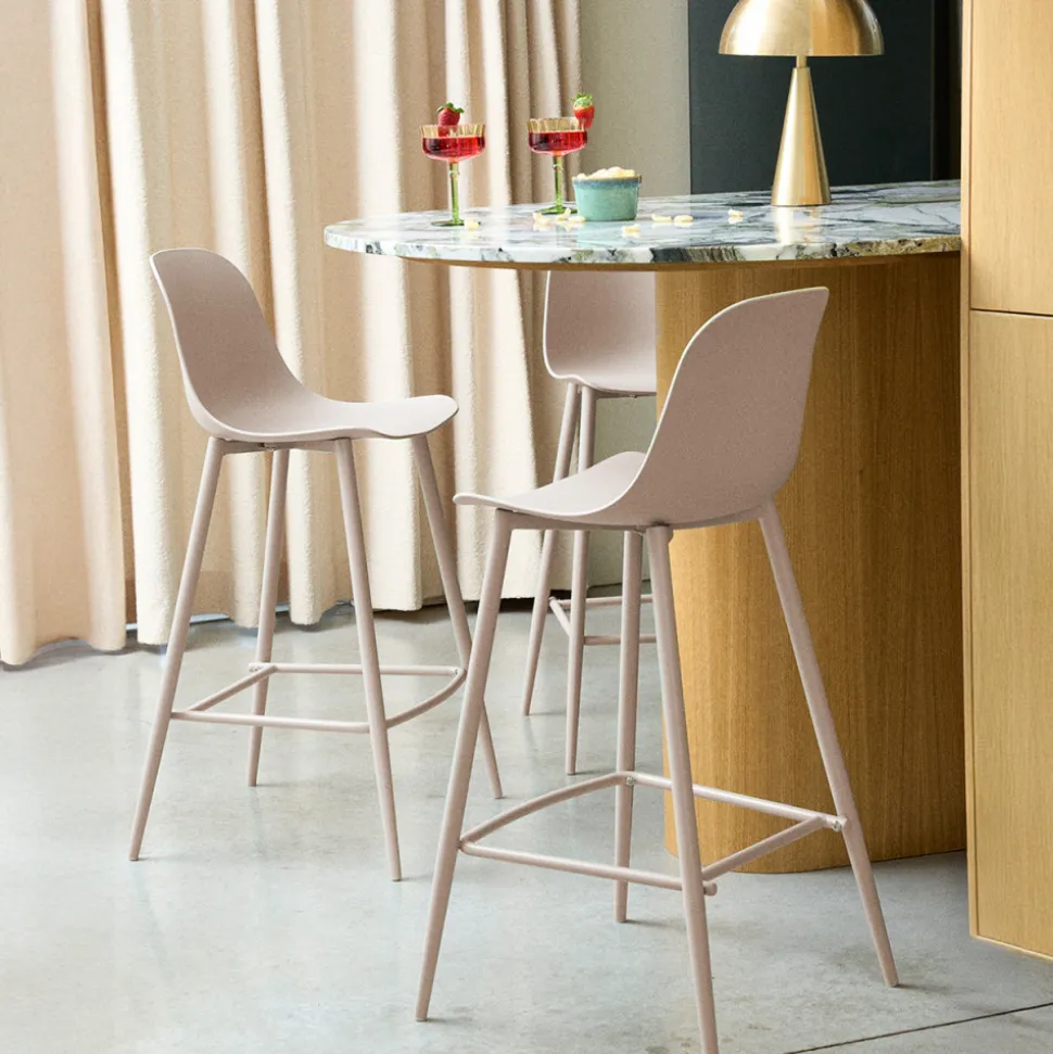 PORTLAND Lot de 4 tabourets de bar intérieur et extérieur en plastique et métal H65cm