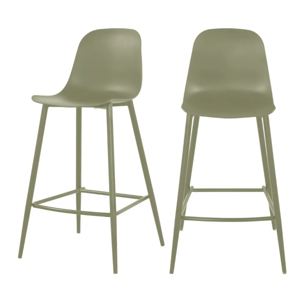 PORTLAND Lot de 4 tabourets de bar intérieur et extérieur en plastique et métal H65cm