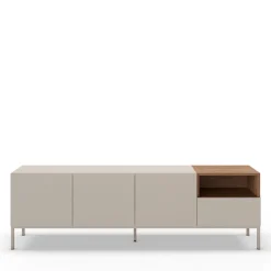 QUENOR Meuble TV 3 portes 1 tiroir en bois et métal L180cm