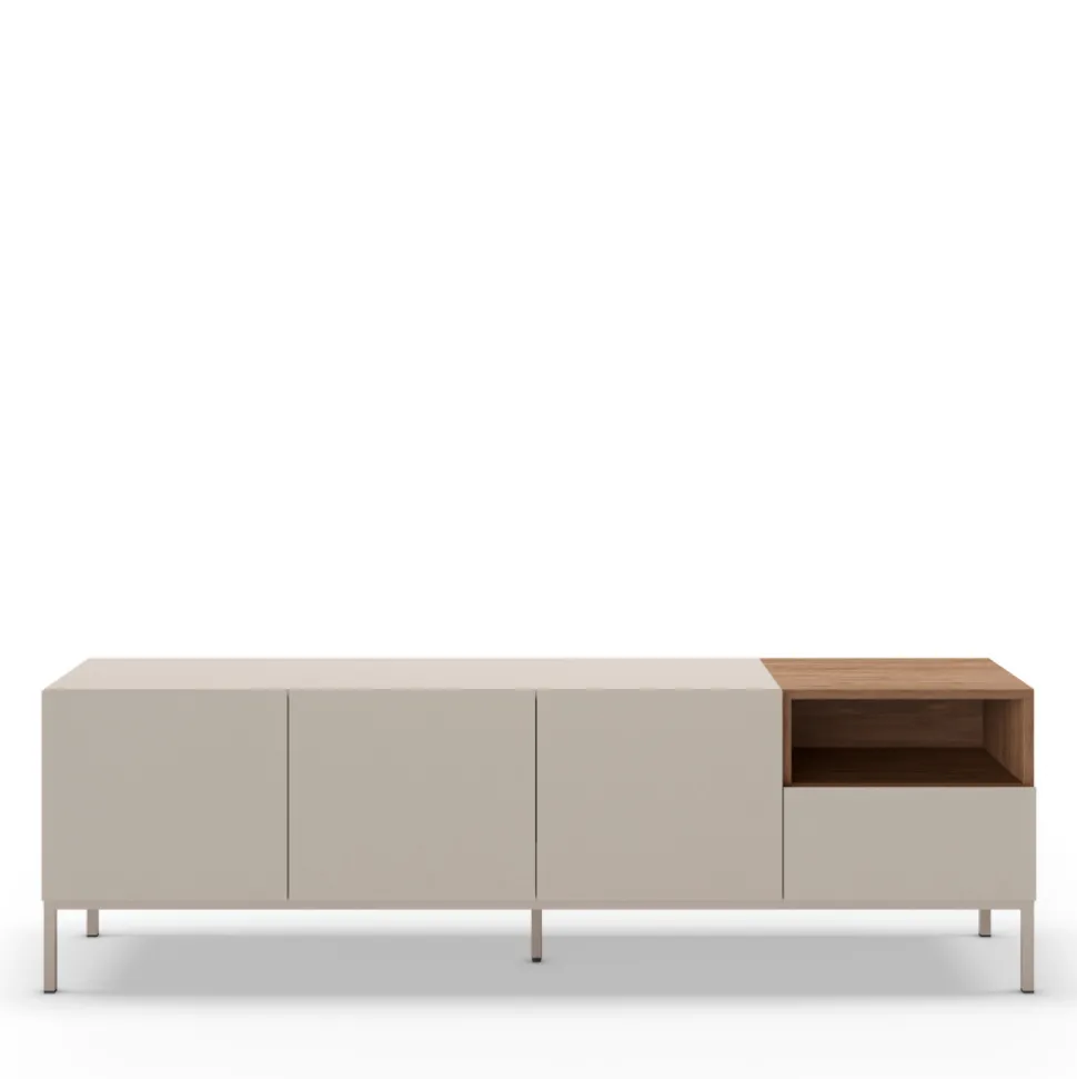 QUENOR Meuble TV 3 portes 1 tiroir en bois et métal L180cm