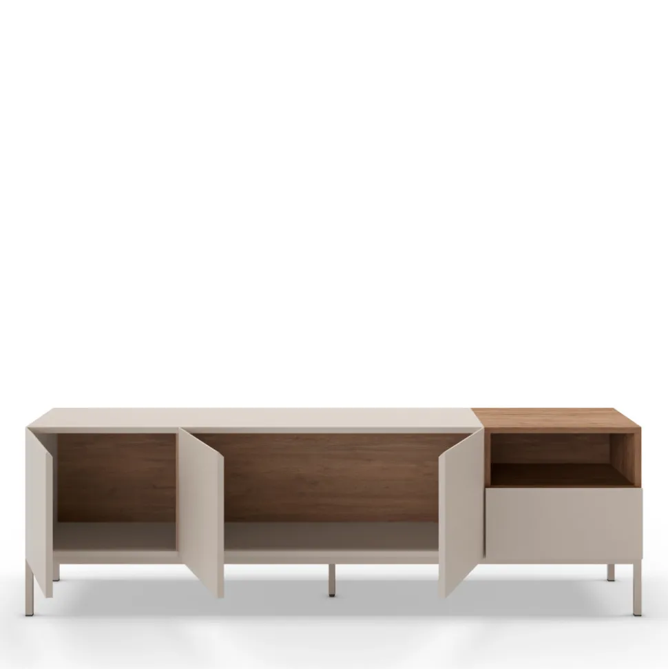 QUENOR Meuble TV 3 portes 1 tiroir en bois et métal L180cm