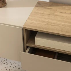 QUENOR Meuble TV 3 portes 1 tiroir en bois et métal L180cm