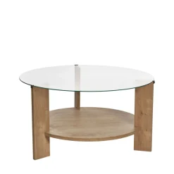 RIA Table basse ronde en verre trempé et bois ø75cm