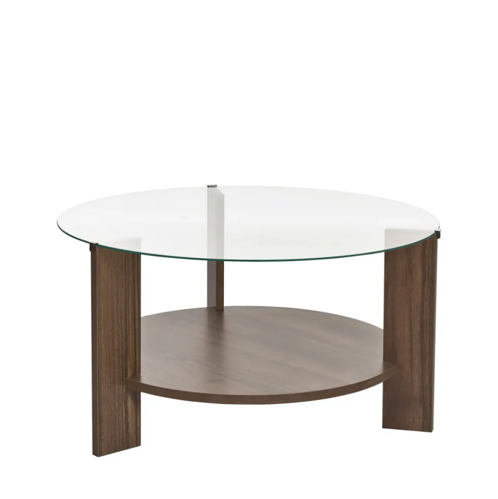 RIA Table basse ronde en verre trempé et bois ø75cm