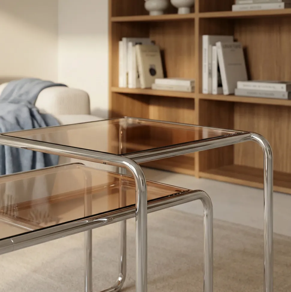 RIKA Table basse en verre pieds chrome