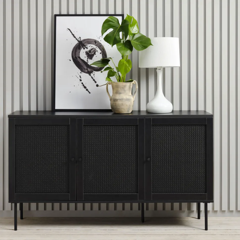 RINTO Buffet 3 portes en bois et métal L140cm