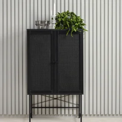 RINTO Buffet haut 2 portes bois et métal H135cm