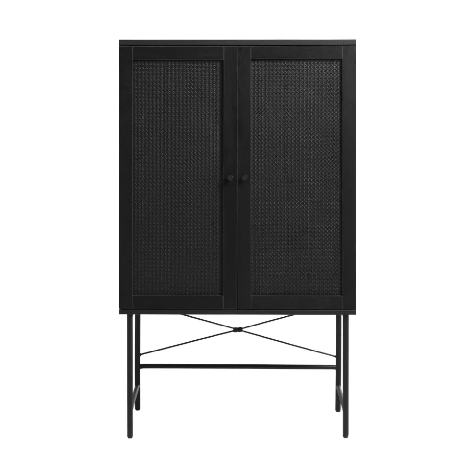 RINTO Buffet haut 2 portes bois et métal H135cm