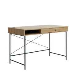 RINTO Bureau 1 tiroir 1 niche en bois et métal L120cm