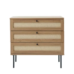 RINTO Commode 3 tiroirs en bois et métal L80cm