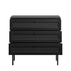 RINTO Commode 3 tiroirs en bois et métal L80cm
