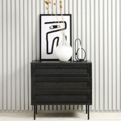 RINTO Commode 3 tiroirs en bois et métal L80cm
