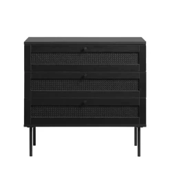 RINTO Commode 3 tiroirs en bois et métal L80cm