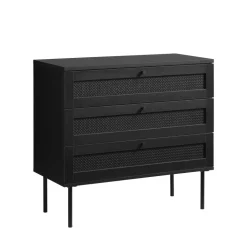RINTO Commode 3 tiroirs en bois et métal L80cm