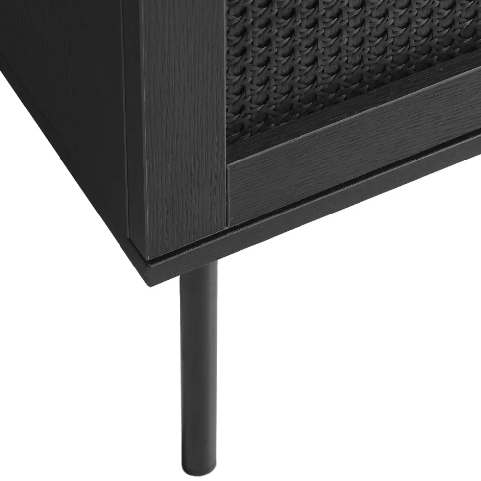RINTO Meuble TV 2 portes 2 niches en bois et métal L120cm