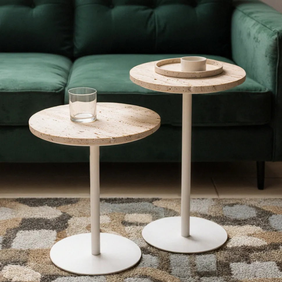 RITO Table d'appoint en métal et travertin ø40cm