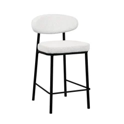 RODE Lot de 2 chaises de bar en tissu bouclette, bois et métal H65cm
