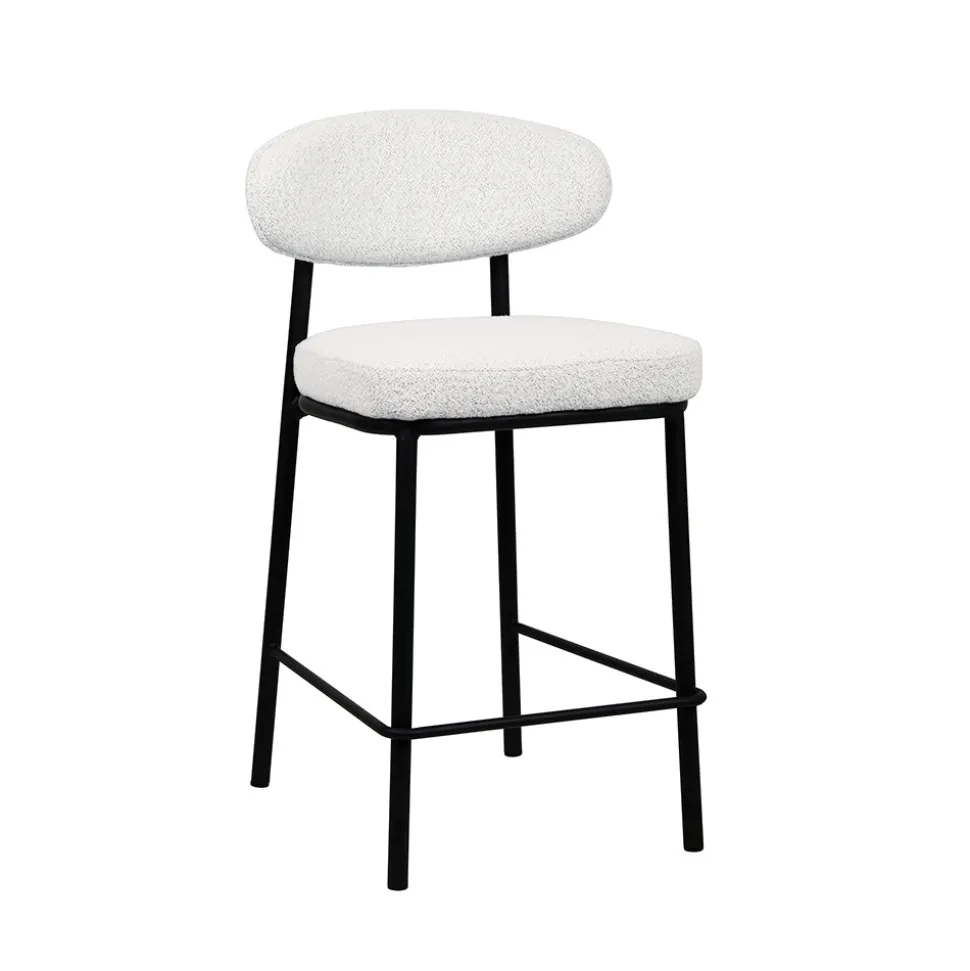 RODE Lot de 2 chaises de bar en tissu bouclette, bois et métal H65cm