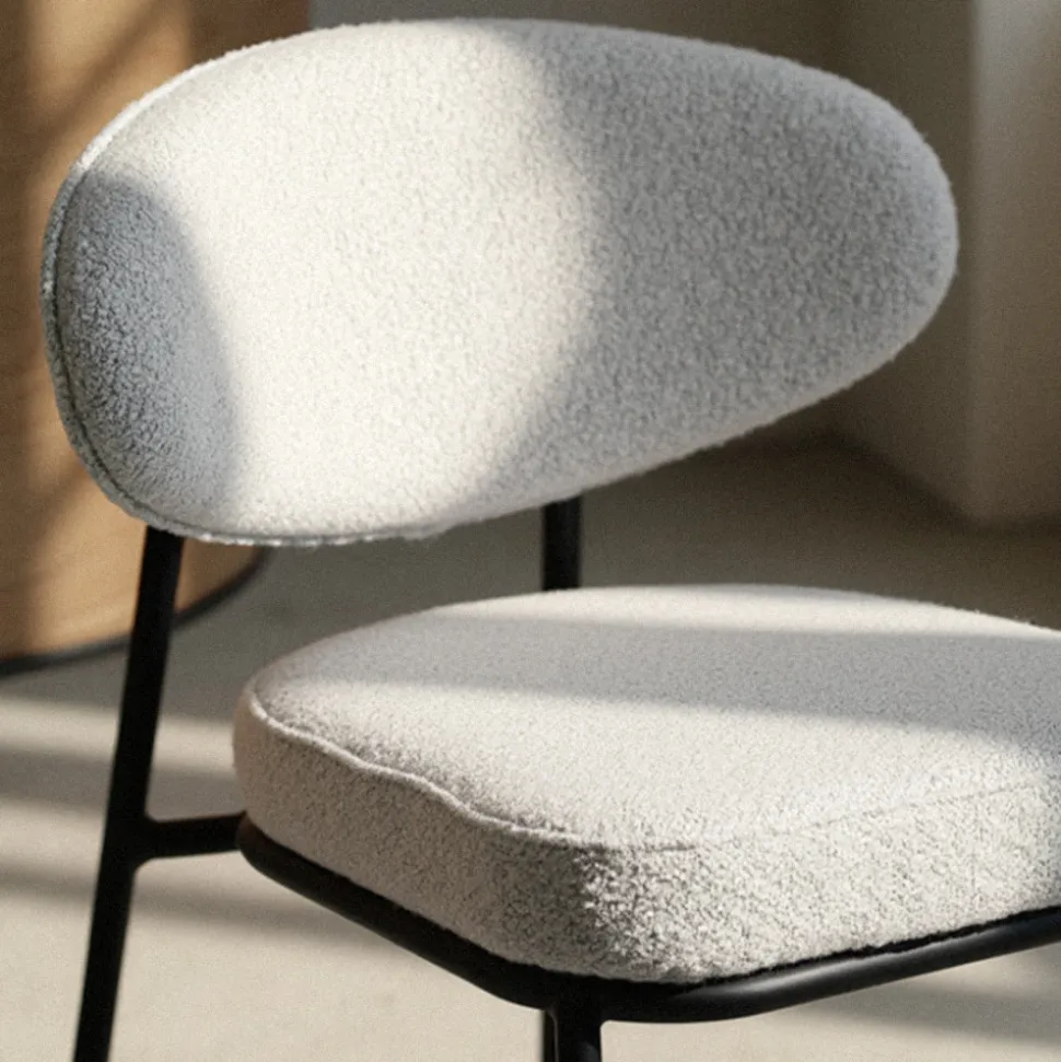 RODE Lot de 2 chaises de bar en tissu bouclette, bois et métal H65cm