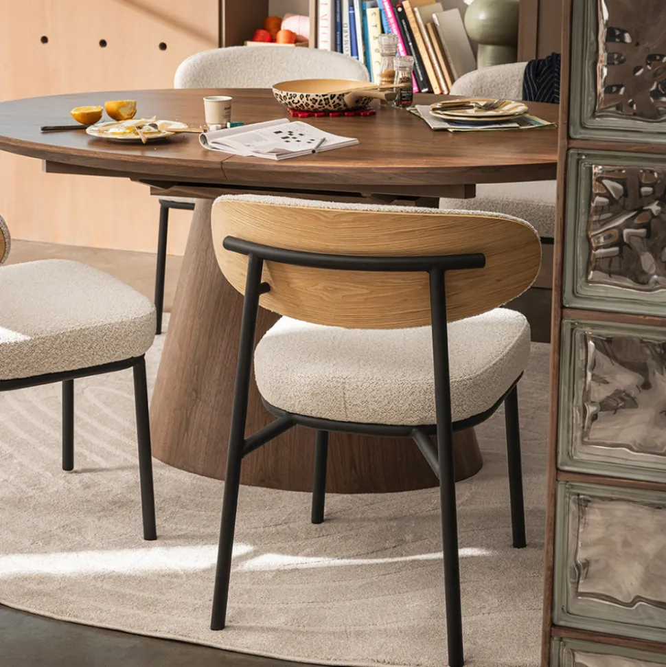 RODE Lot de 2 chaises en tissu bouclette, bois et métal