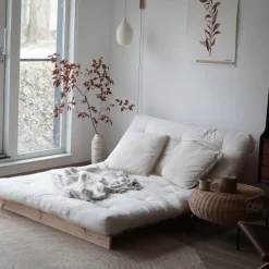 ROOTS Canapé convertible 160x200cm en bois naturel et tissu