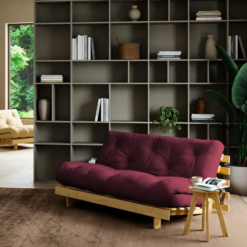 ROOTS Canapé convertible 160x200cm en bois naturel et tissu