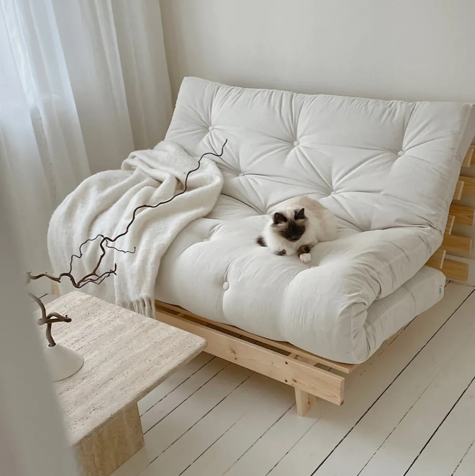 ROOTS Canapé convertible 140x200cm en bois naturel et tissu