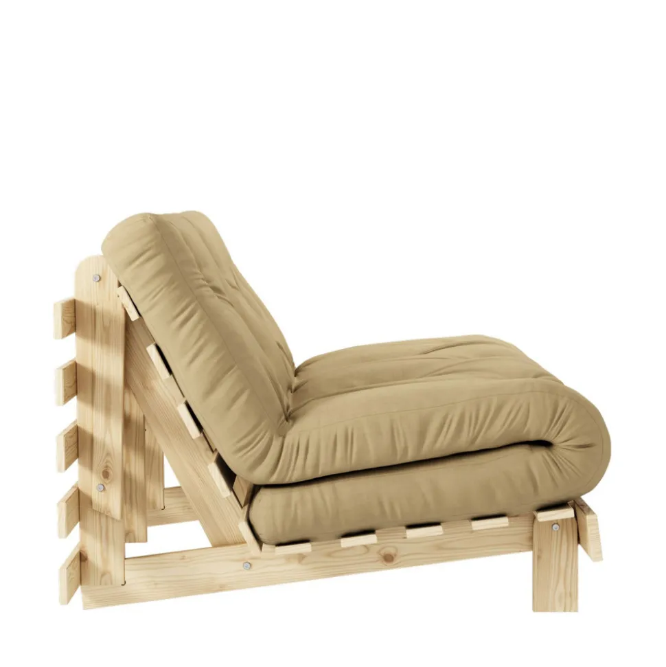 ROOTS Canapé convertible 140x200cm en bois naturel et tissu
