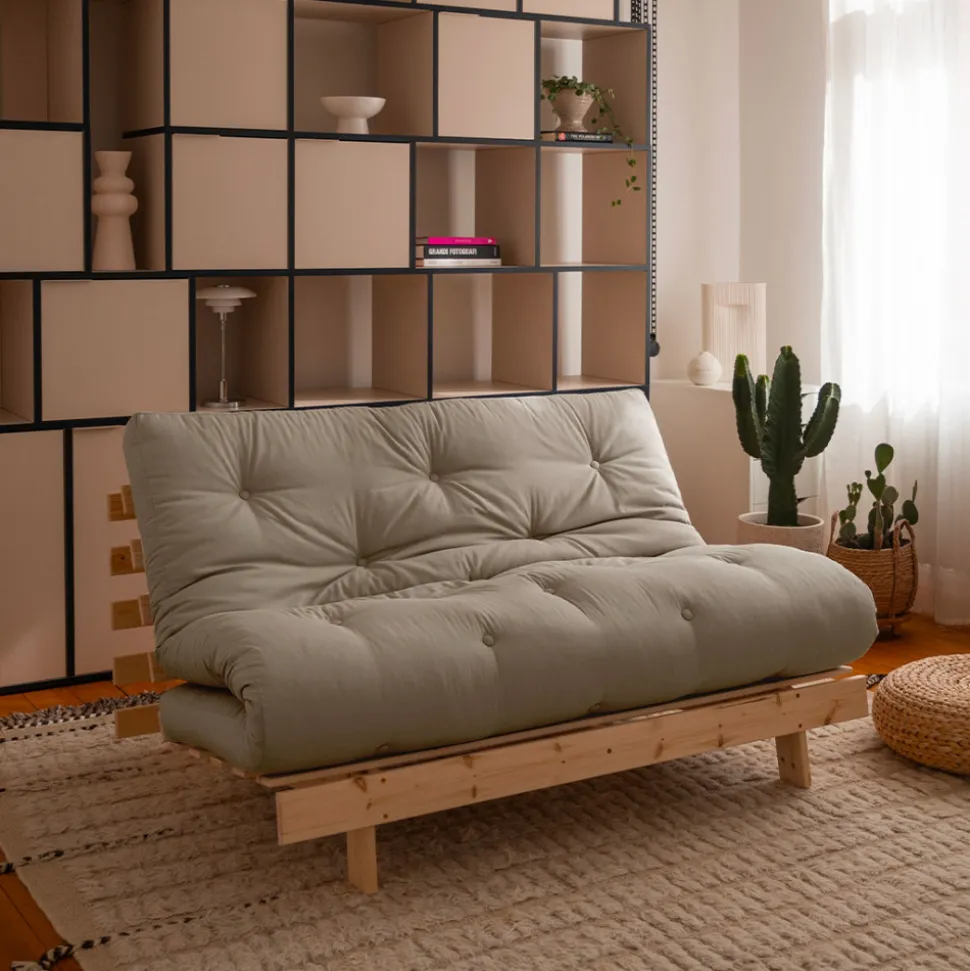 ROOTS Canapé convertible 140x200cm en bois naturel et tissu