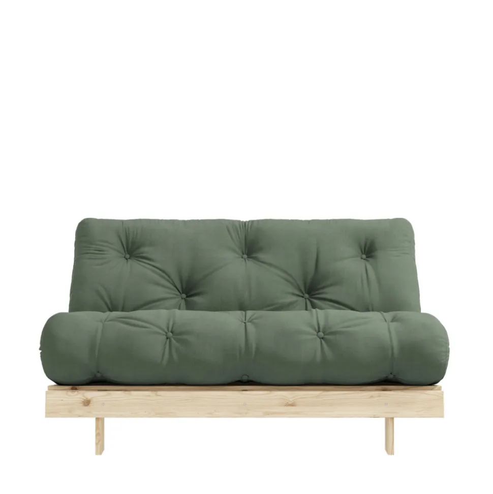 ROOTS Canapé convertible 140x200cm en bois naturel et tissu