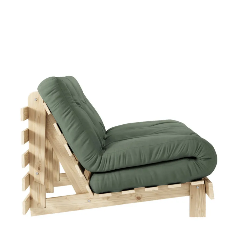 ROOTS Canapé convertible 140x200cm en bois naturel et tissu