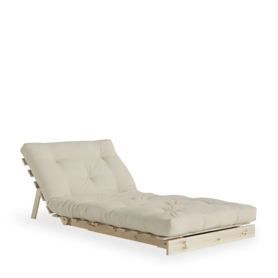 ROOTS Fauteuil convertible 90x200cm en bois naturel et tissu