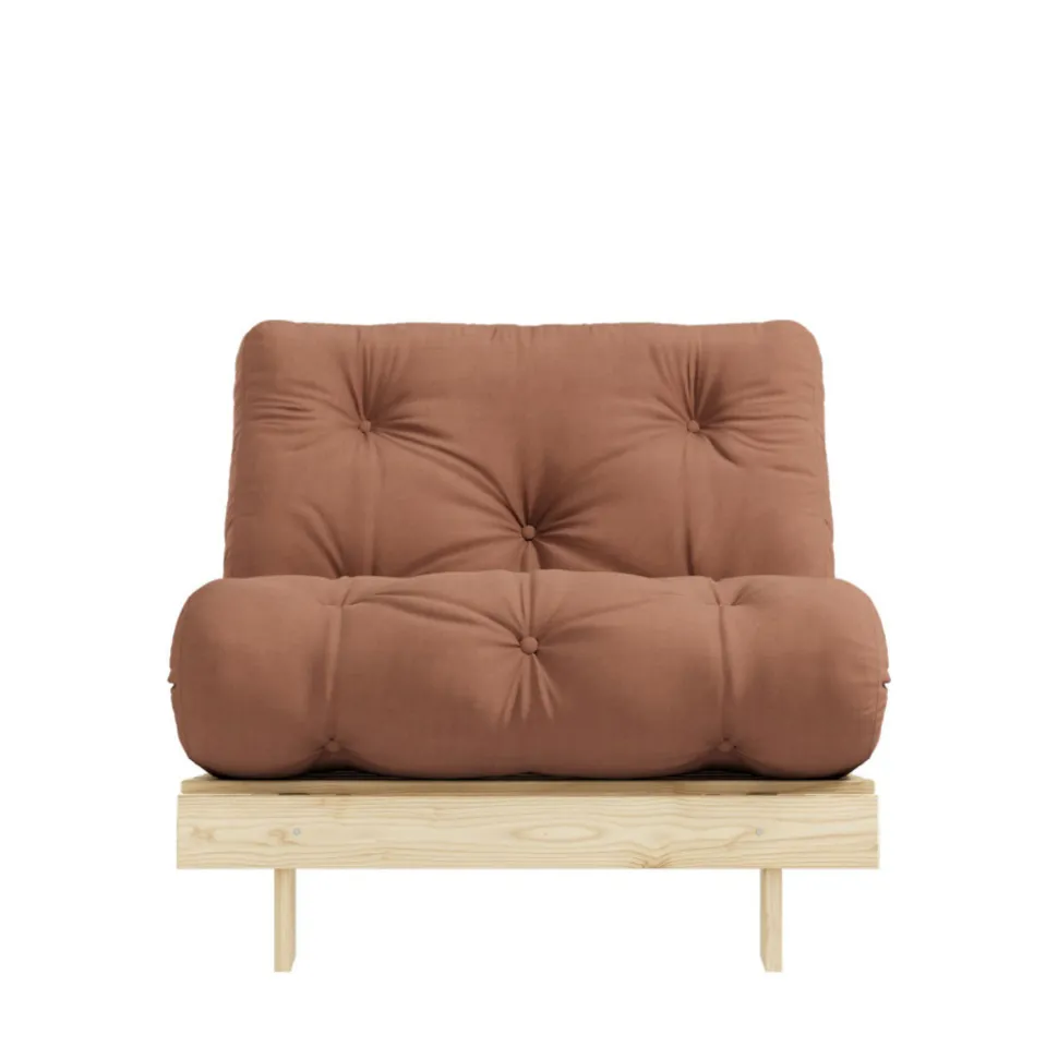 ROOTS Fauteuil convertible 90x200cm en bois naturel et tissu