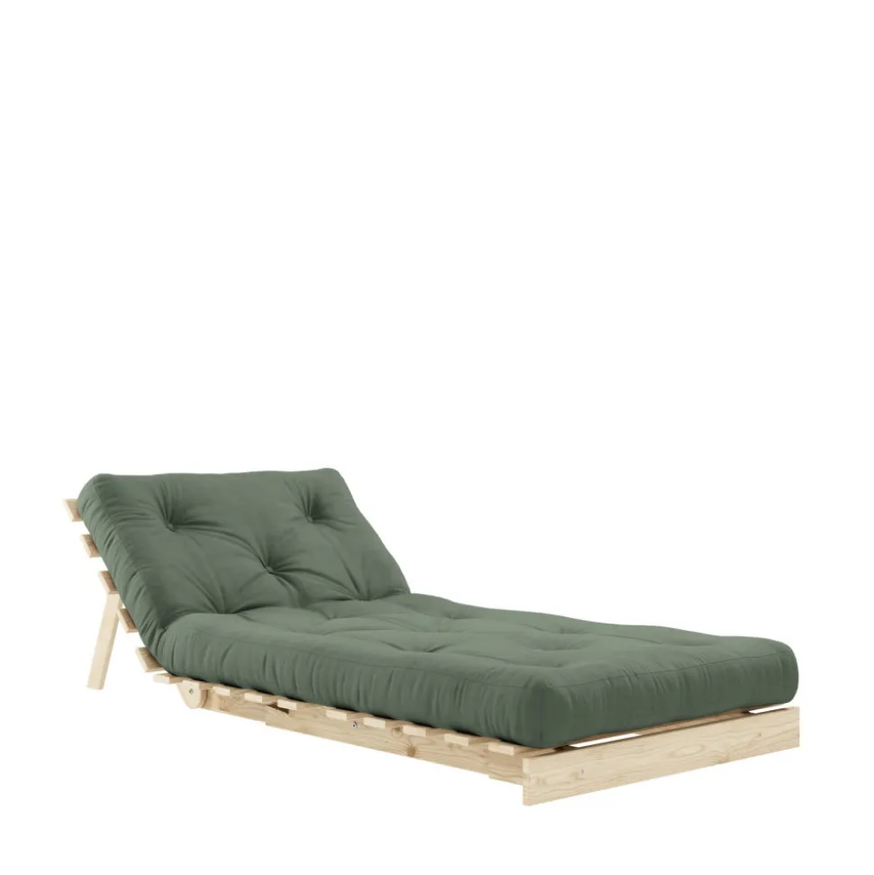 ROOTS Fauteuil convertible 90x200cm en bois naturel et tissu