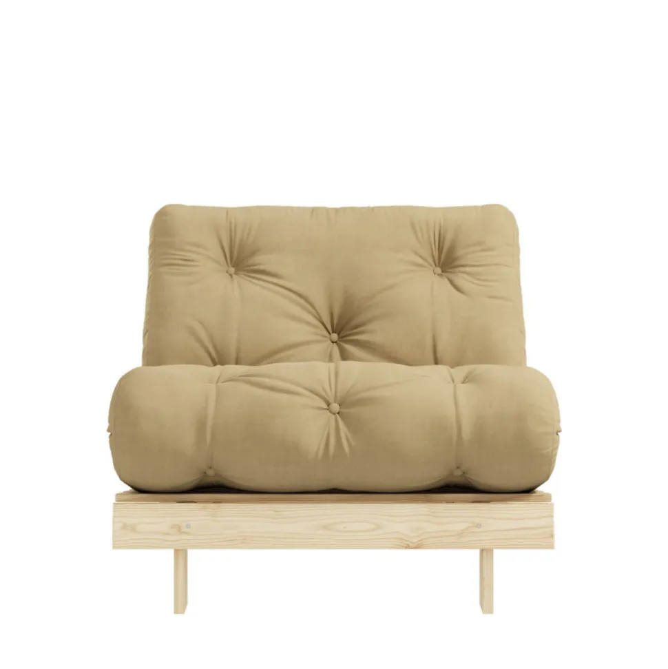 ROOTS Fauteuil convertible 90x200cm en bois naturel et tissu