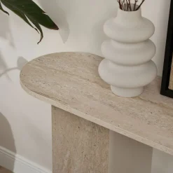 SAM Console ovale en effet travertin L150cm