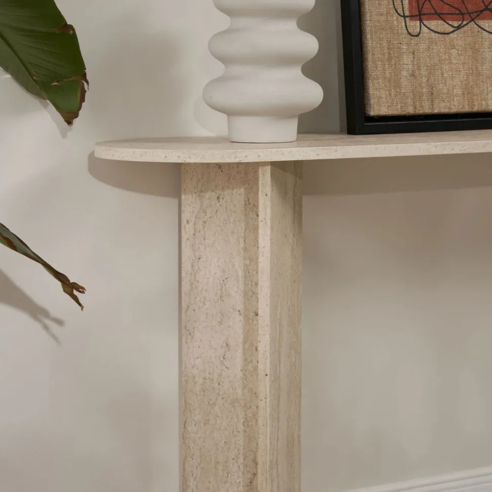 SAM Console ovale en effet travertin L150cm