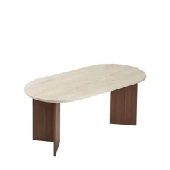 SAM Table à manger 8 personnes ovale en bois et effet travertin