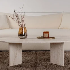 SAM Table basse ovale effet travertin 119x60cm
