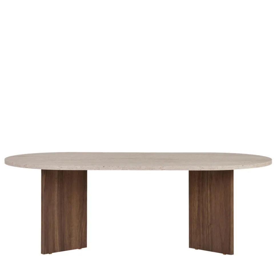 SAM Table basse ovale en bois et effet travertin