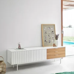 SIERRA Meuble TV 2 portes, 3 tiroirs en bois L180cm