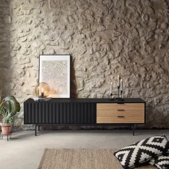 SIERRA Meuble TV 2 portes, 3 tiroirs en bois L180cm