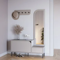 SILVAR Meuble d'entrée 2 portes avec miroir et portant en bois et métal H172cm